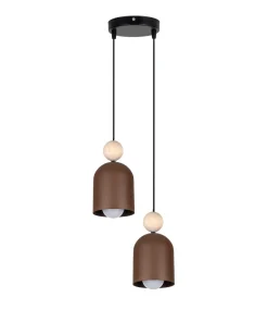 Hängelampe Rostbraun Metall Holz 2-flmg E27 Ø21 cm rund