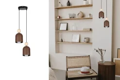 Hängelampe Rostbraun Metall Holz 2-flmg E27 Ø21 cm rund