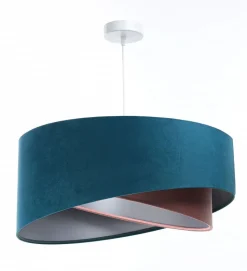 Hängelampe rund Ø 50 cm E27 Türkis Rosa Silber Stoffschirm