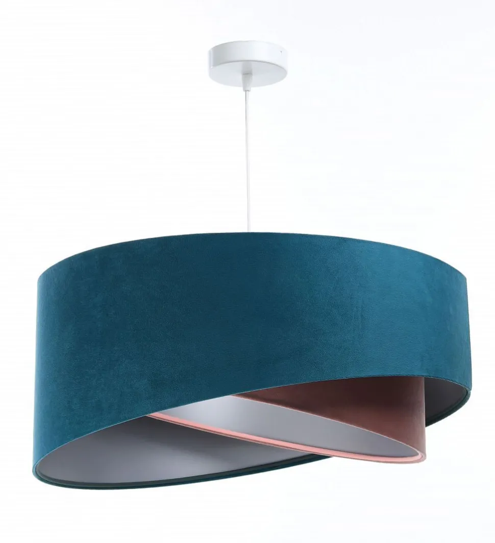 Hängelampe rund Ø 50 cm E27 Türkis Rosa Silber Stoffschirm