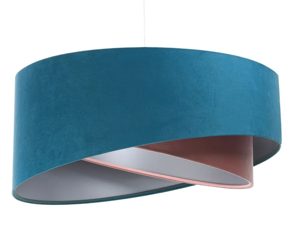 Hängelampe rund Ø 50 cm E27 Türkis Rosa Silber Stoffschirm