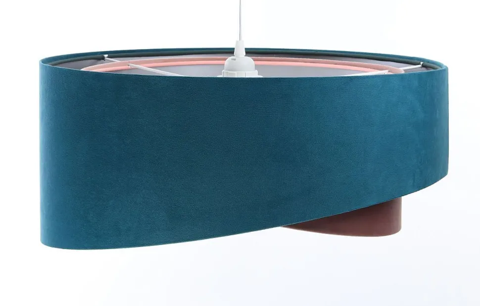 Hängelampe rund Ø 50 cm E27 Türkis Rosa Silber Stoffschirm