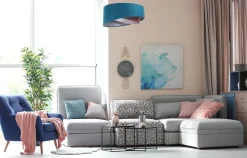 Hängelampe rund Ø 50 cm E27 Türkis Rosa Silber Stoffschirm