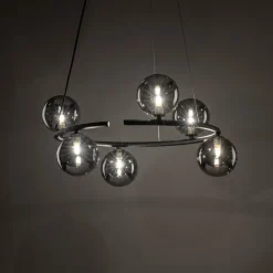 Hängelampe rund Ø 62 cm Metall Rauchglas 6x G9 BRENDAN
