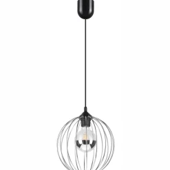 Hängelampe rund Ø 24 cm Metall Draht Schwarz Chrom KARNA