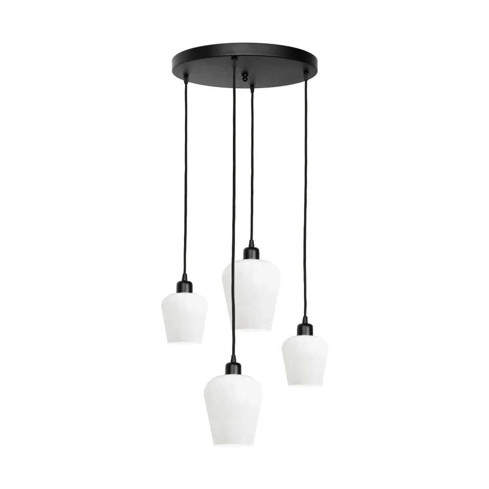 Hängelampe rund D: 49,5 cm Glas Messing Eisen Schwarz Weiß