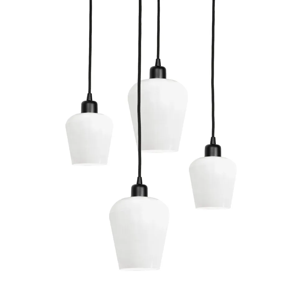 Hängelampe rund D: 49,5 cm Glas Messing Eisen Schwarz Weiß