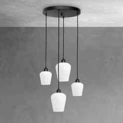 Hängelampe rund D: 49,5 cm Glas Messing Eisen Schwarz Weiß