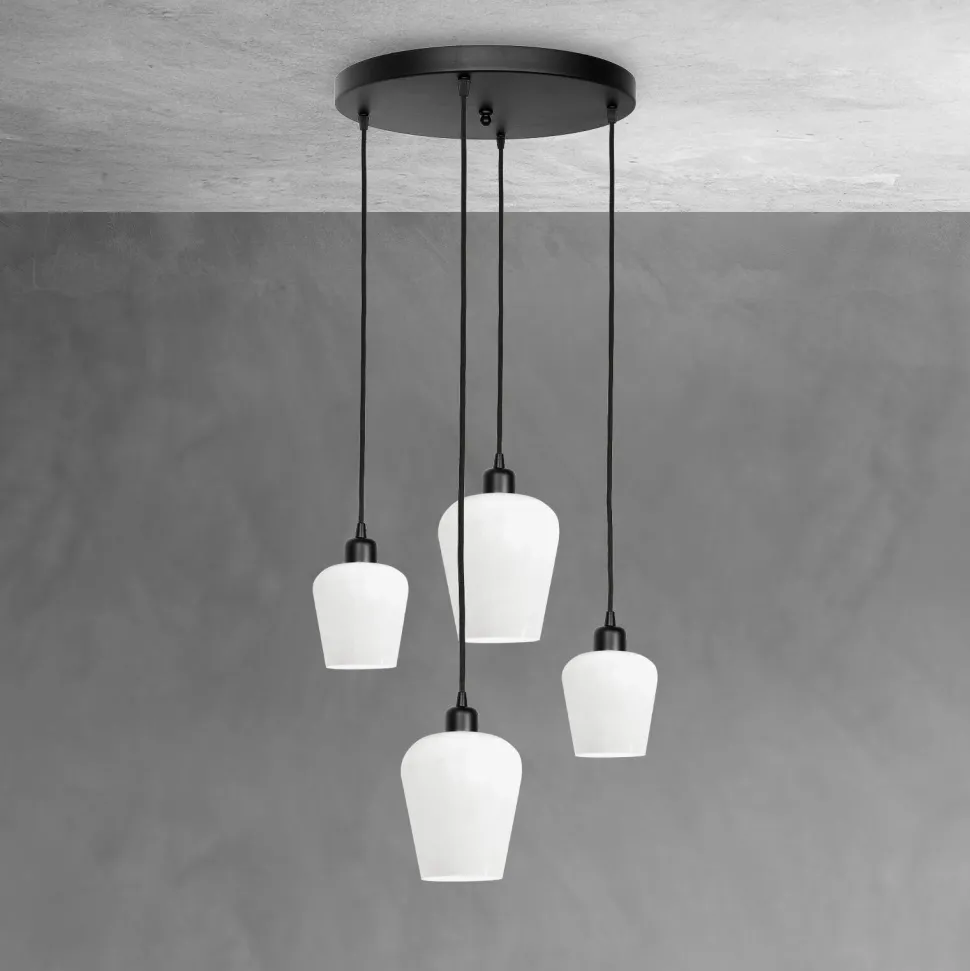 Hängelampe rund D: 49,5 cm Glas Messing Eisen Schwarz Weiß