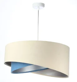 Hängelampe rund D: 50 cm Stoff Creme Blau Silber E27 Modern