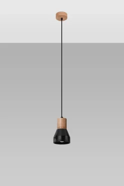 Hängelampe Schwarz Beton Holz Skandinavisch Ø 12 cm