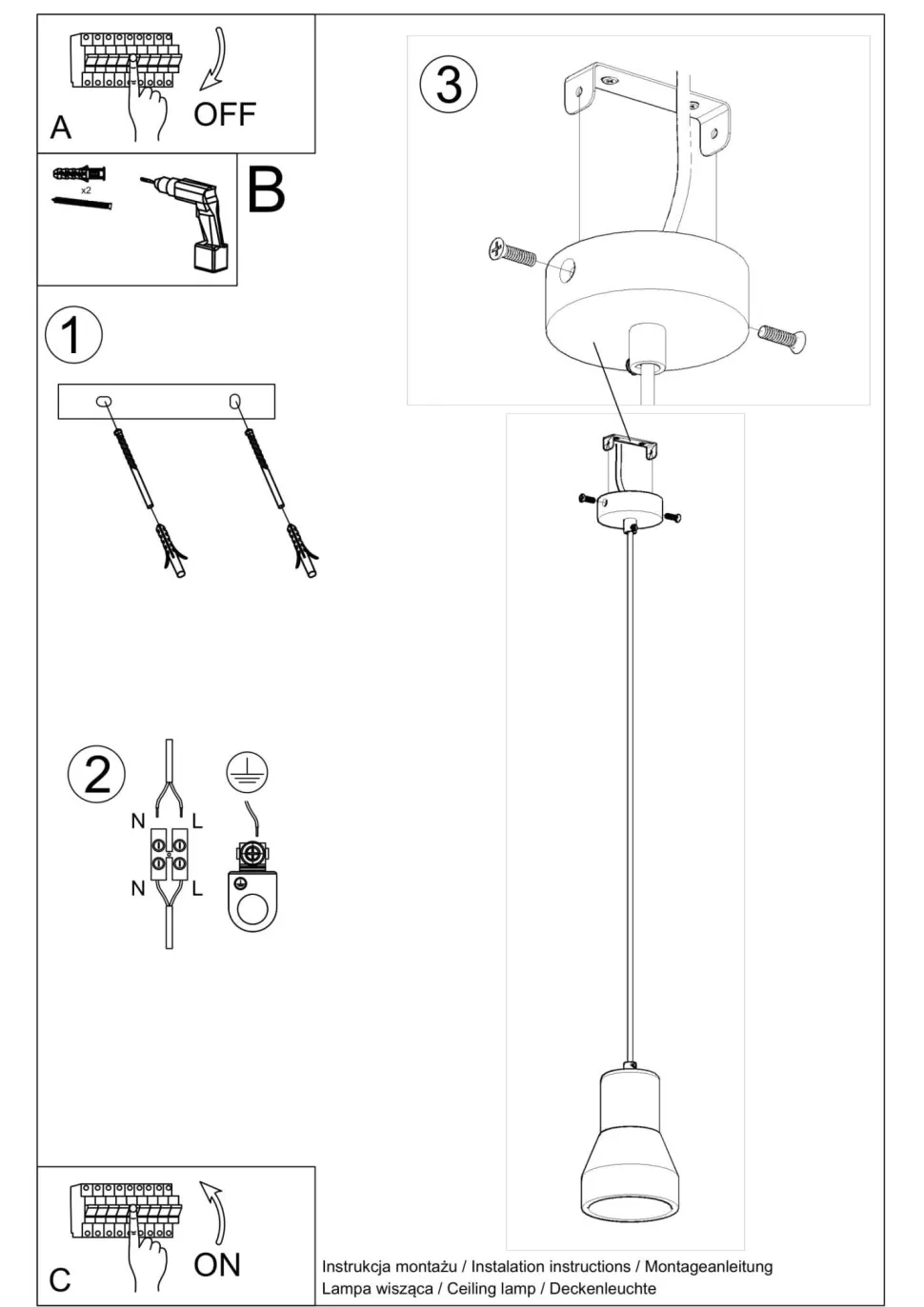 Hängelampe Schwarz Beton Holz Skandinavisch Ø 12 cm