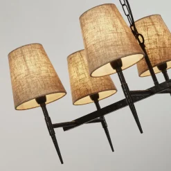 Hängelampe Schwarz Creme B: 91 cm 8x E14 Stoff Metall