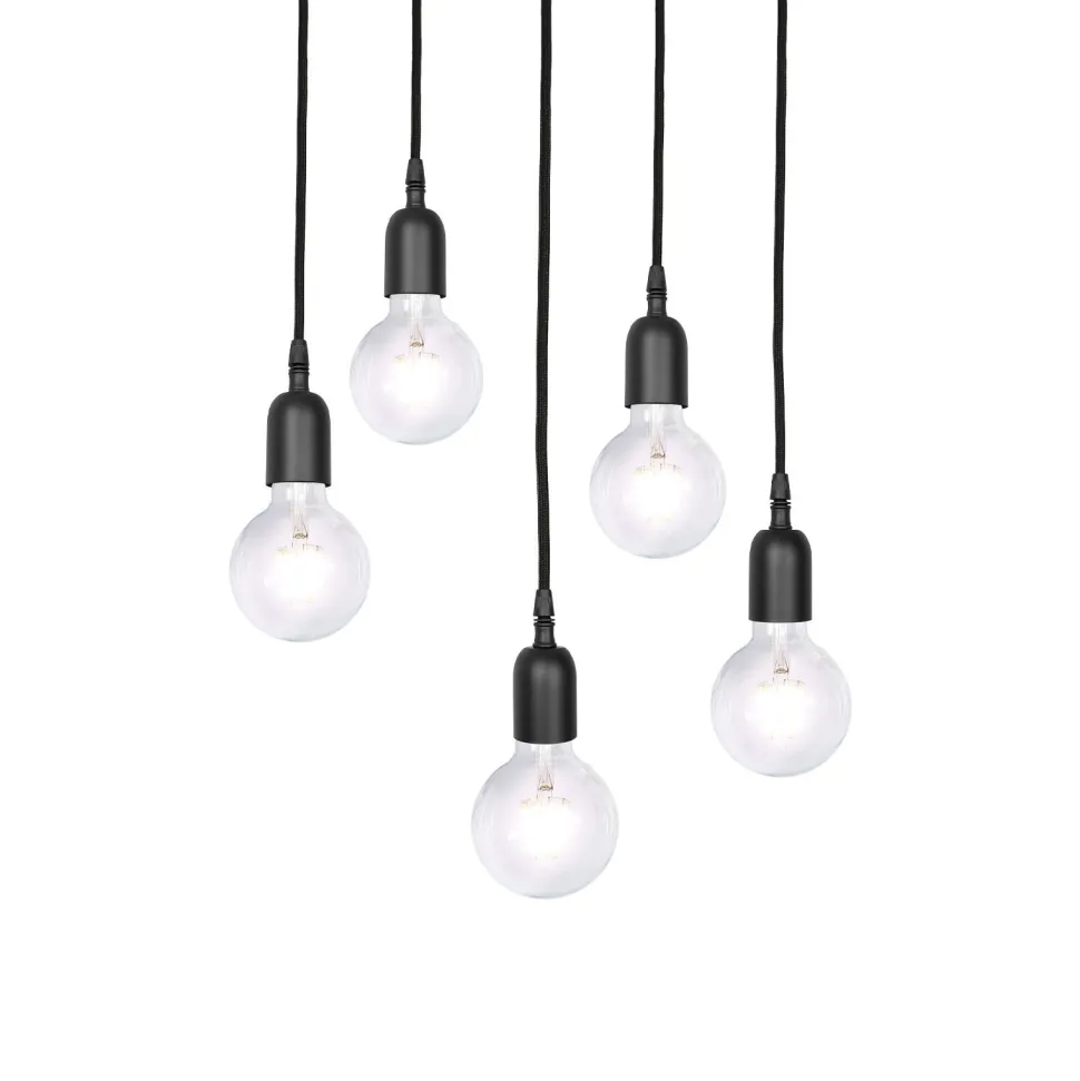 Hängelampe Schwarz 5-flammig E27 Ø 40 cm Messing Eisen