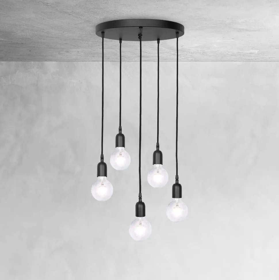 Hängelampe Schwarz 5-flammig E27 Ø 40 cm Messing Eisen