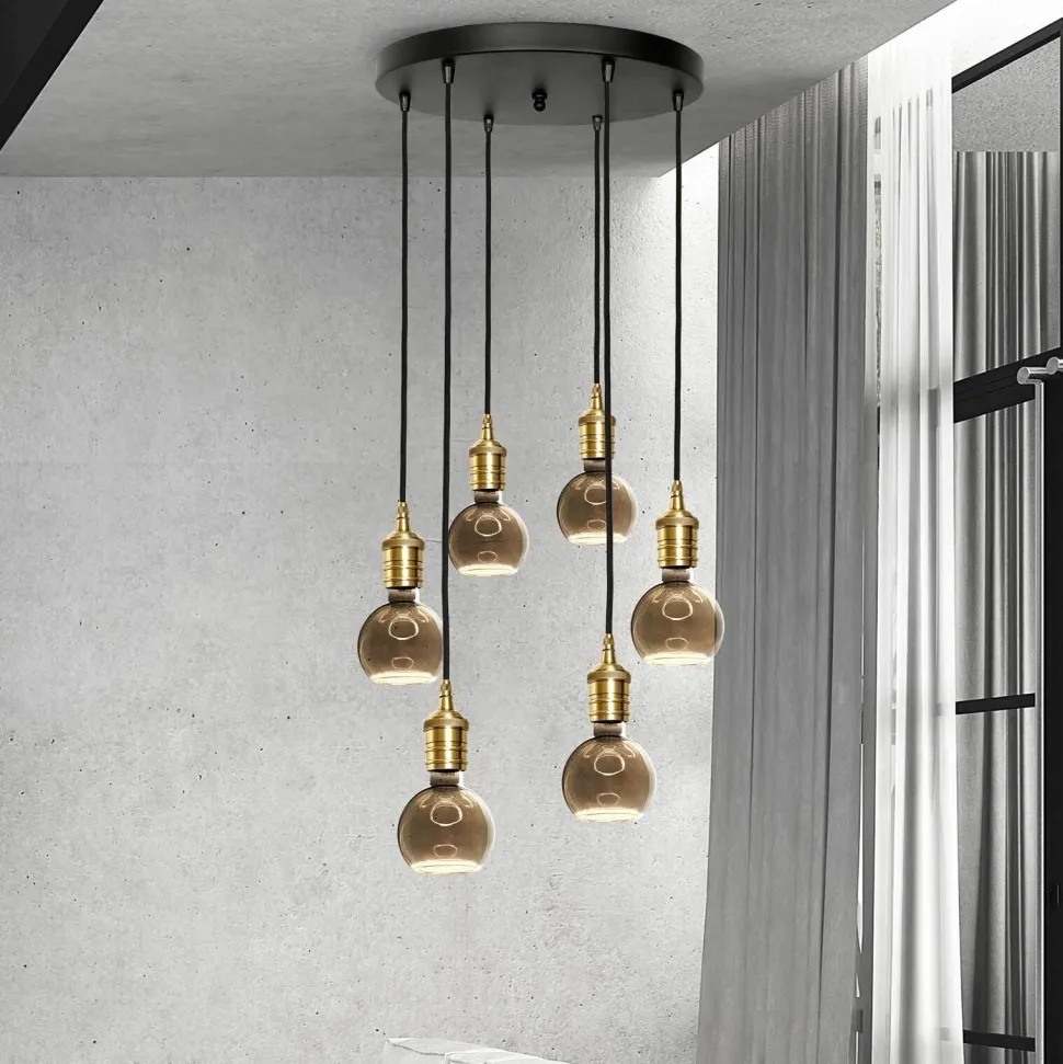 Hängelampe Schwarz für 6x E27 Ø 40 cm Messing Eisen