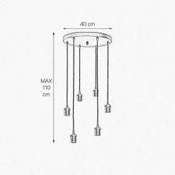 Hängelampe Schwarz für 6x E27 Ø 40 cm Messing Eisen