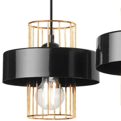 Hängelampe Schwarz Gold 3-flammig E27 B: 60 cm Metall