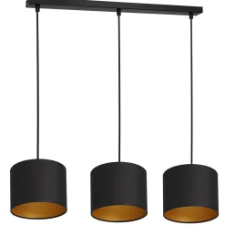 Hängelampe Schwarz Gold Stoff Metall L:75 cm blendarm