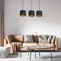 Hängelampe Schwarz Gold Stoff Metall L:75 cm blendarm