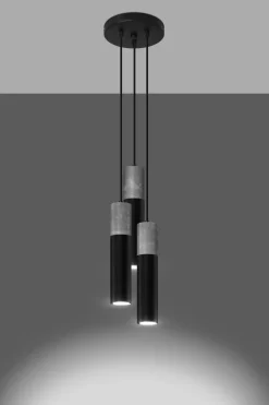 Hängelampe Schwarz Grau Ø 20 cm Metall Beton 3-flammig