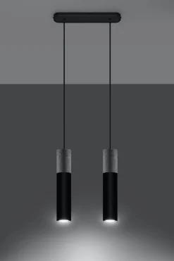 Hängelampe Schwarz Grau Metall Beton 2-flmg Esstisch