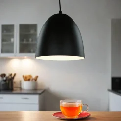 Hängelampe Schwarz innen Weiß Retro rund Esstisch