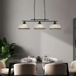 Hängelampe Schwarz Klar B: 99 cm 3-flammig E27 Glas Metall