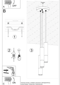 Hängelampe Schwarz Kupfer 3-flammig höhenverstellbar