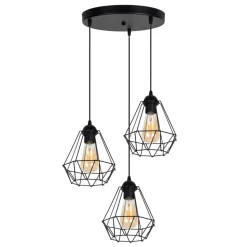 Hängelampe Schwarz Metall Ø45 cm E27 3-flammig Retro