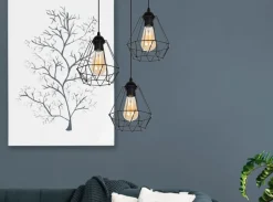 Hängelampe Schwarz Metall Ø45 cm E27 3-flammig Retro