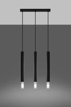 Hängelampe Schwarz Metall Glas 3-flammig G9 schmal