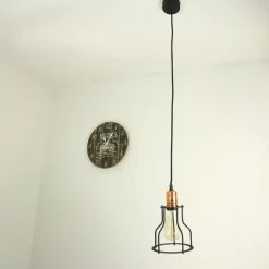 Hängelampe Schwarz Metall Ø 15 cm Draht Schirm E27