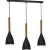 Hängelampe Schwarz Metall Holz 3 flammig E27 MUZA