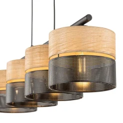 Hängelampe Schwarz Natur E27 4-flammig länglich B: 94 cm