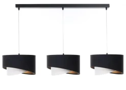 Hängelampe Schwarz Weiß Gold 3-flammig E27 Stoffschirm