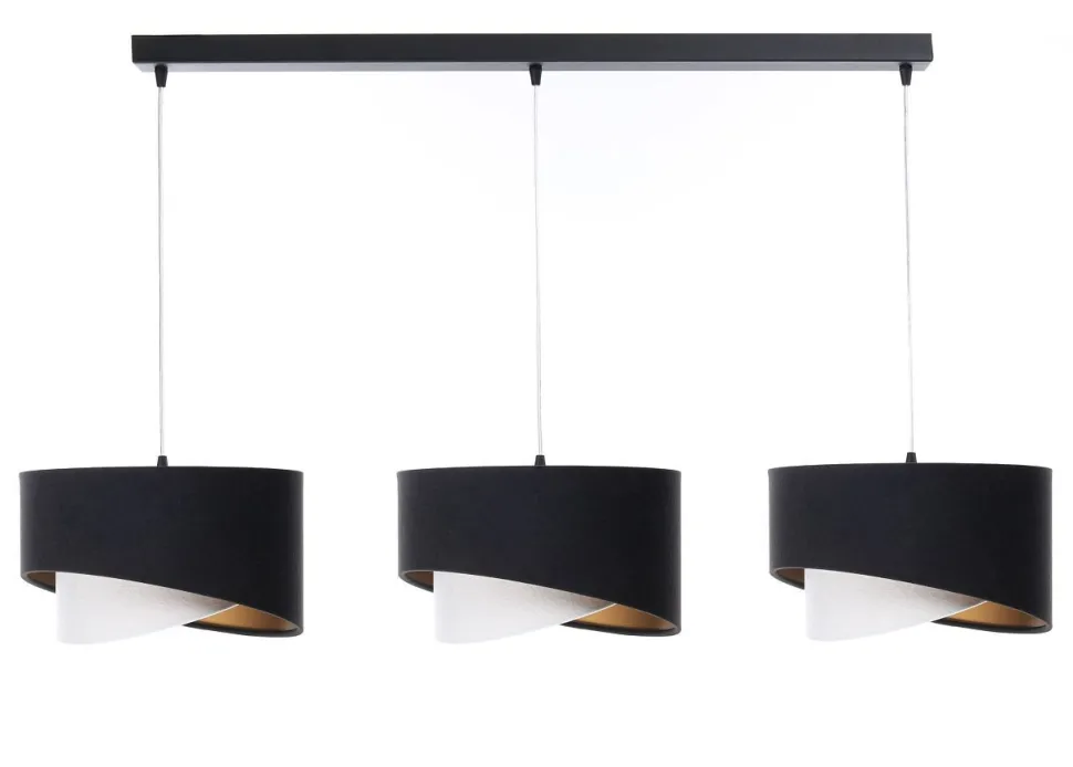 Hängelampe Schwarz Weiß Gold 3-flammig E27 Stoffschirm