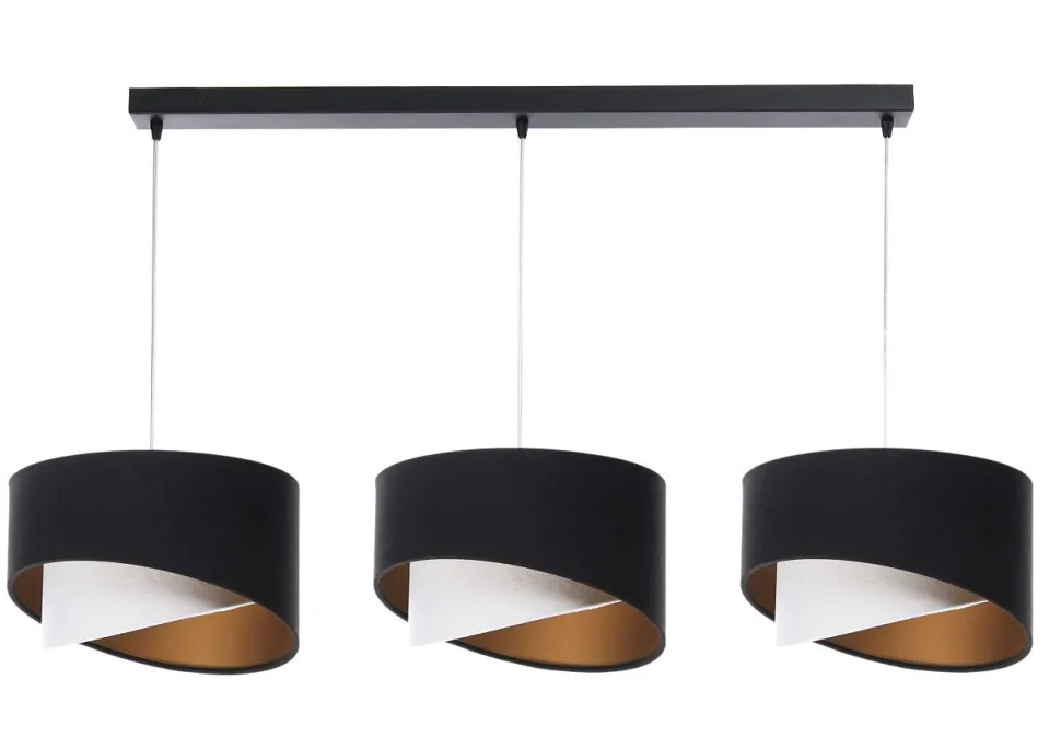 Hängelampe Schwarz Weiß Gold 3-flammig E27 Stoffschirm