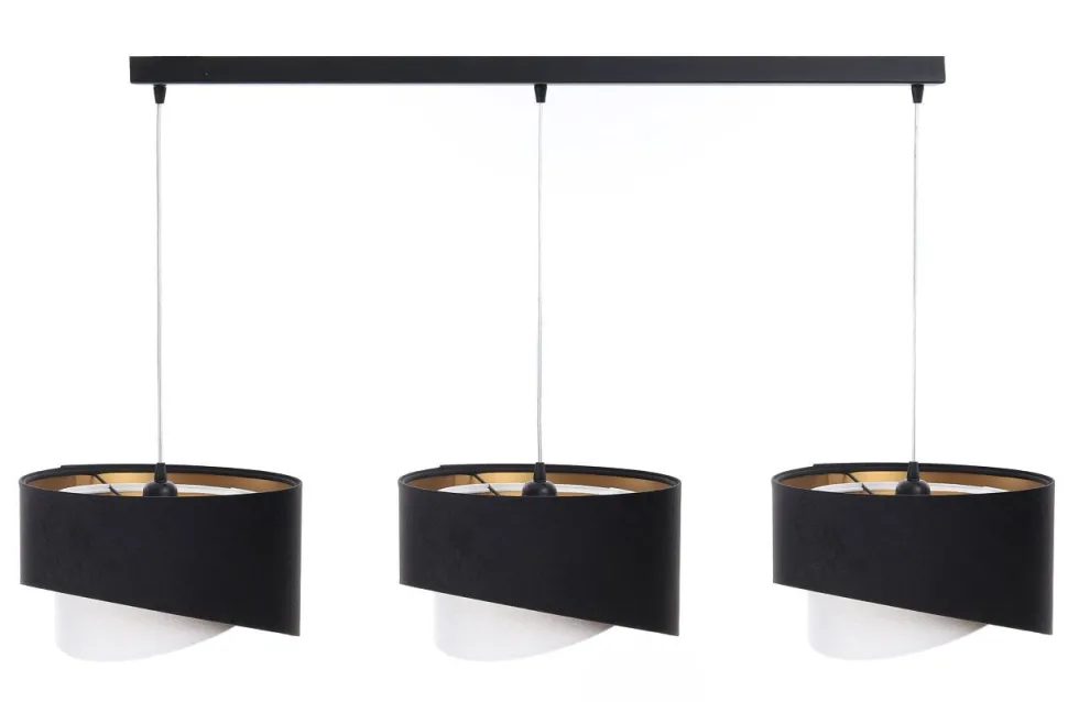 Hängelampe Schwarz Weiß Gold 3-flammig E27 Stoffschirm