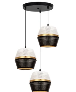 Hängelampe Schwarz Weiß Gold Metall B:45 cm E27 3-flmg