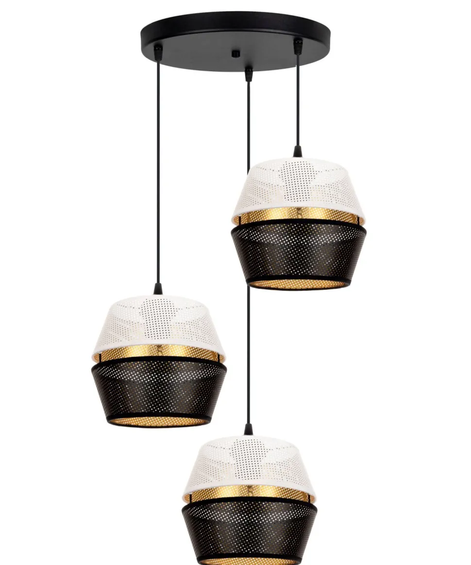Hängelampe Schwarz Weiß Gold Metall B:45 cm E27 3-flmg