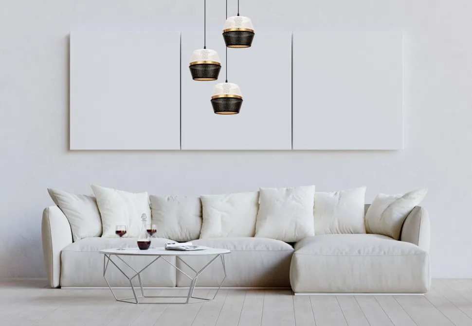 Hängelampe Schwarz Weiß Gold Metall B:45 cm E27 3-flmg