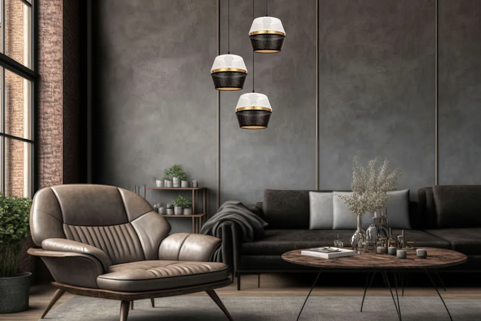 Hängelampe Schwarz Weiß Gold Metall B:45 cm E27 3-flmg