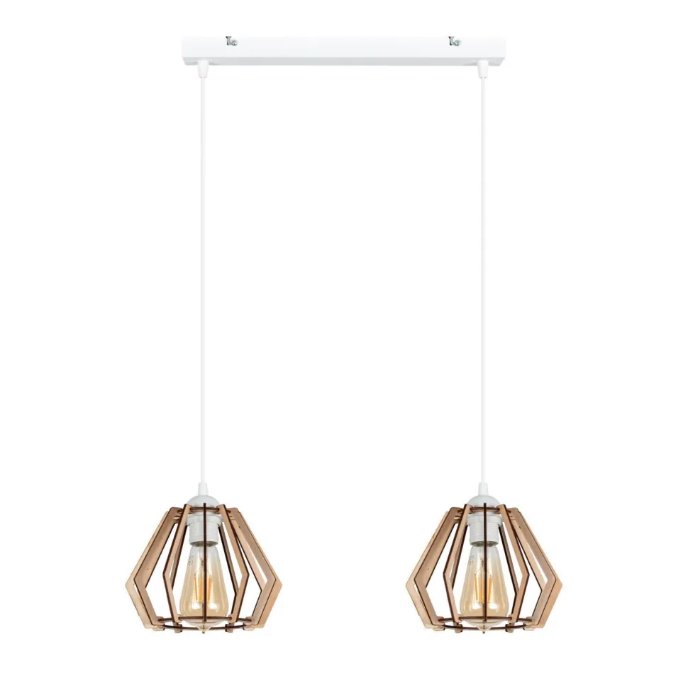 Hängelampe Skandinavisch Holz Metall Weiß E27 L:60 cm