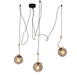 Hängelampe Spider H: max. 200 cm E27 Retro Metall Rauchglas