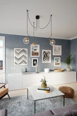 Hängelampe Spider H: max. 200 cm E27 Retro Metall Rauchglas