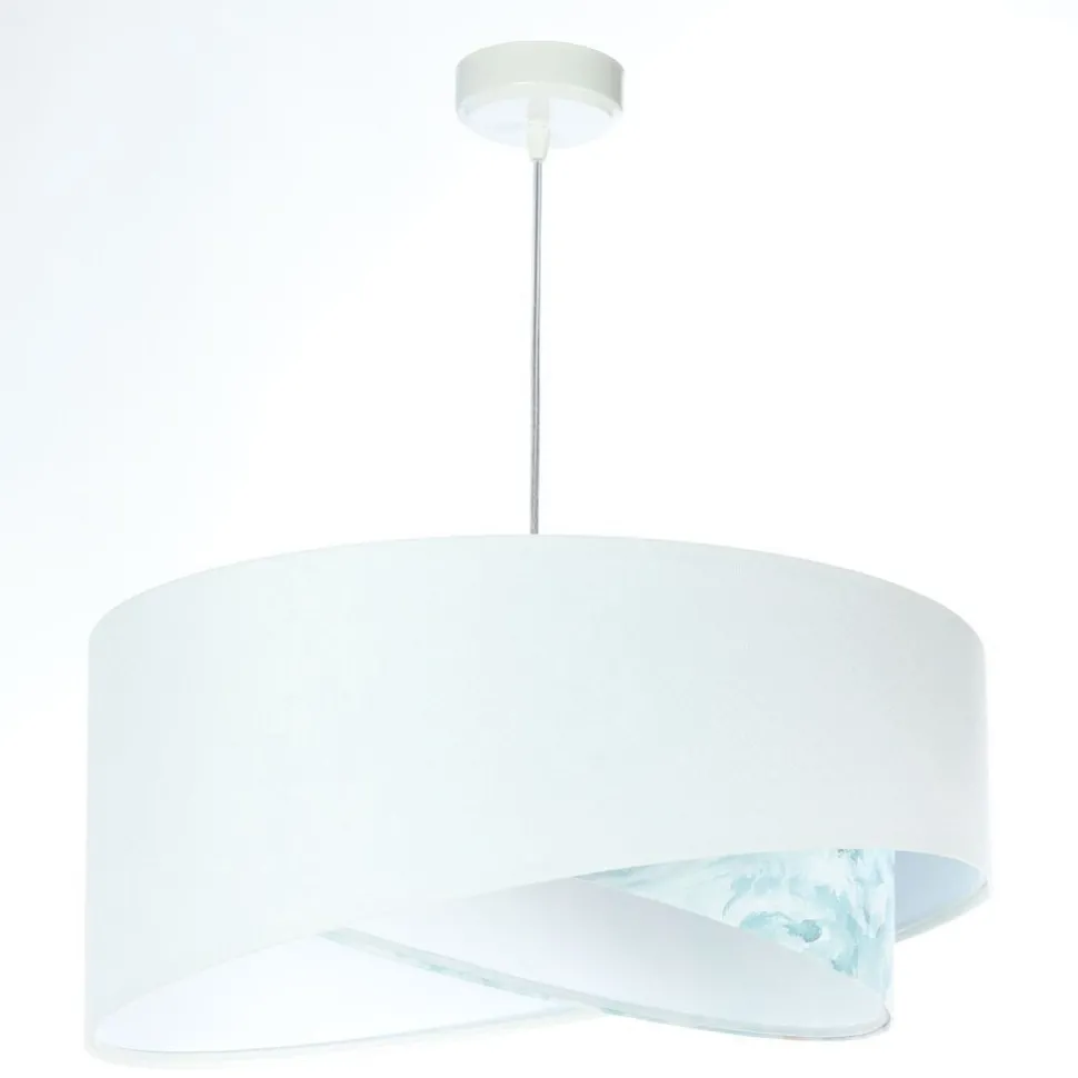 Hängelampe Stoff Ø 50 cm Weiß Hellblau marmoriert rund E27