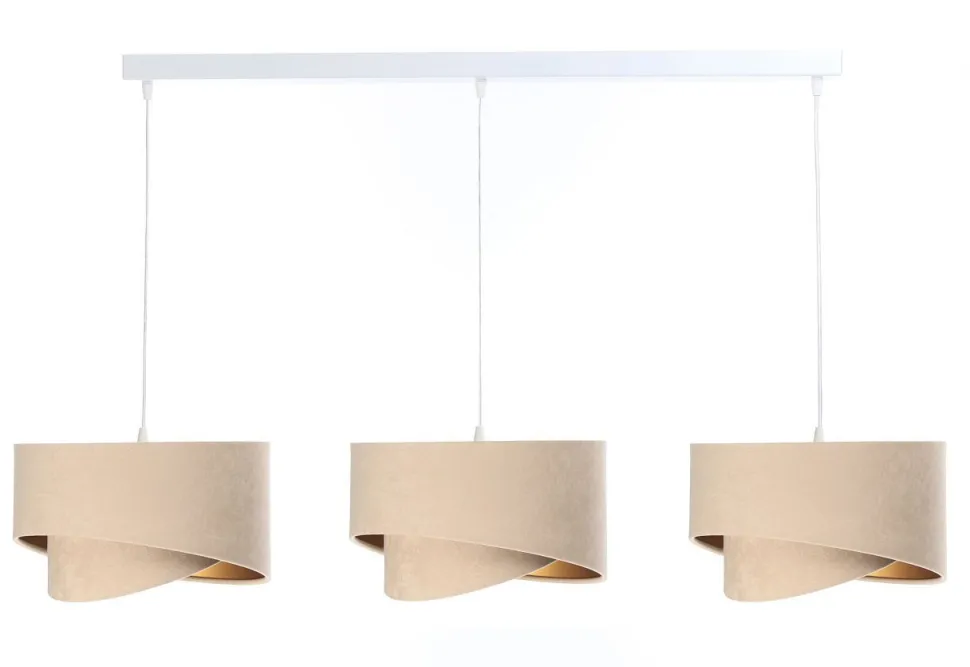 Hängelampe Stoff Esstisch 3-flammig in Weiß Beige Gold E27