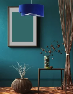 Hängelampe Stoff Kobaltblau Silber E27 rund D: 50 cm