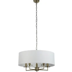 Hängelampe Stoff Metall Ø 55 cm 5x E14 in Messing Antik Weiß